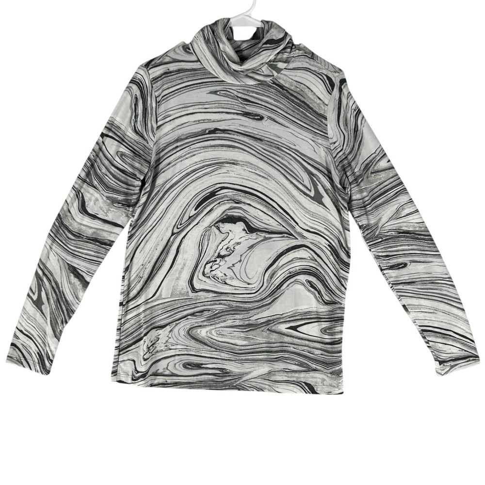Isaac Mizrahi Live! Gray and White Marble Swirl Turtleneck Shirt Women's Size S
